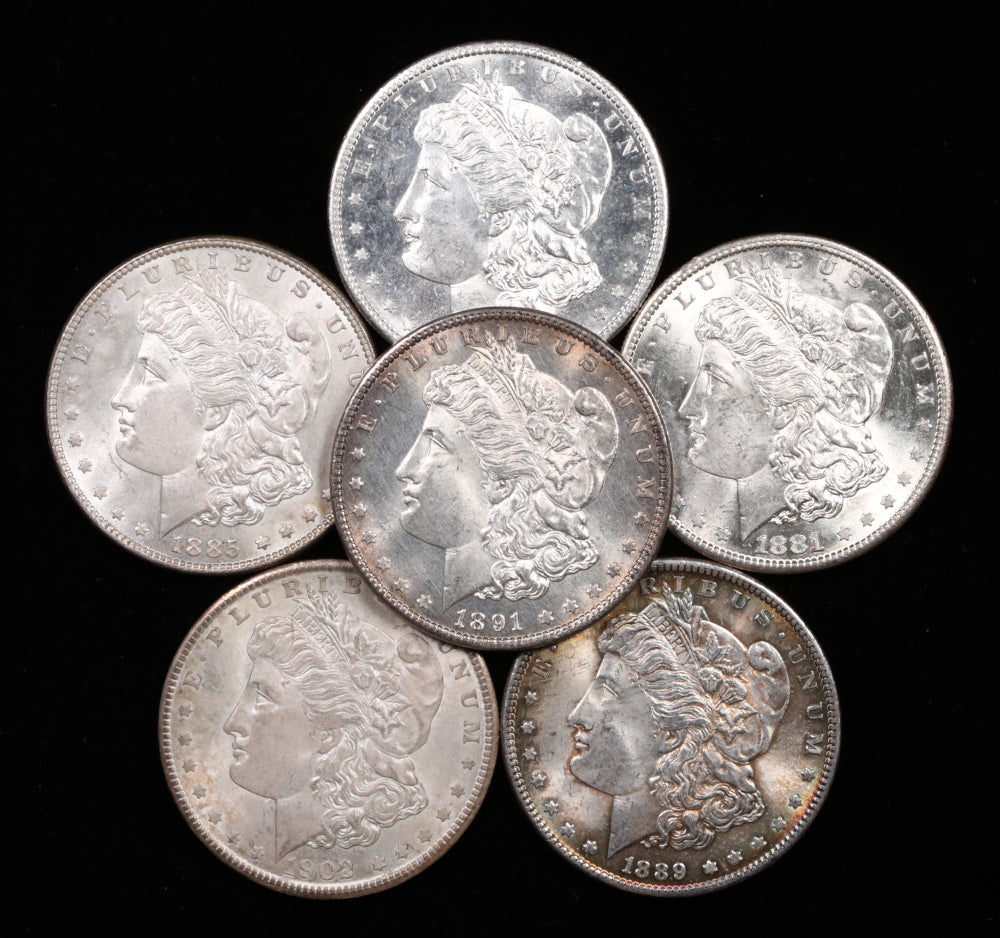Dólares de plata Morgan brillantes sin circular anteriores a 1921