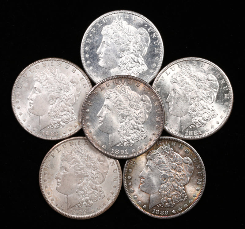 Dólares de plata Morgan brillantes sin circular anteriores a 1921-1