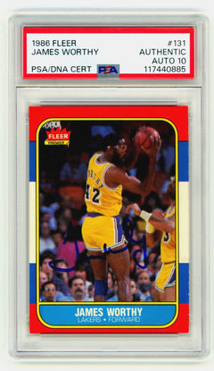 James Worthy 1986-87 Fleer #131 Signed PSA 10 Auto Los Angeles Lakers HOF-1