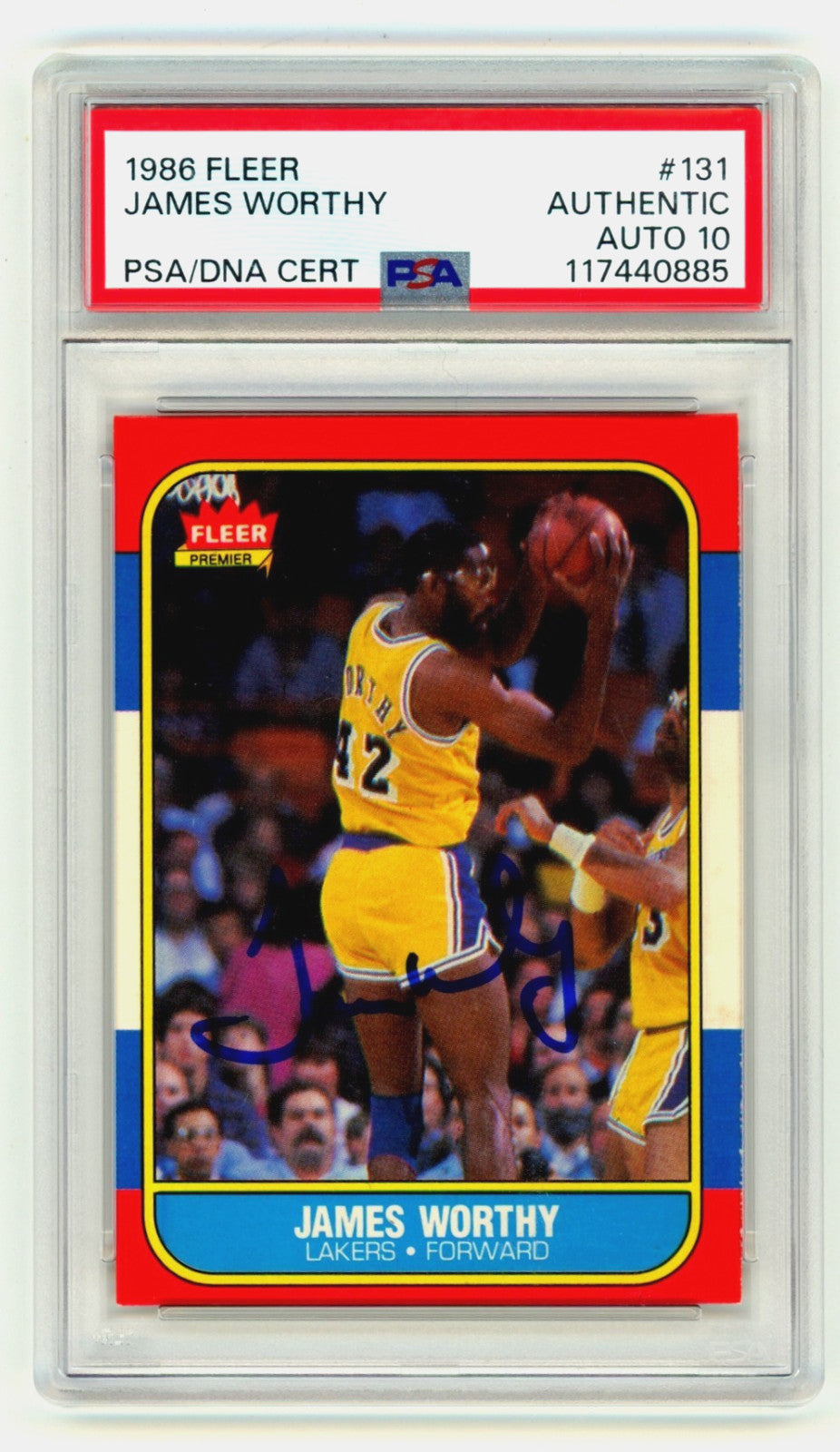 James Worthy 1986-87 Fleer #131 Signed PSA 10 Auto Los Angeles Lakers HOF