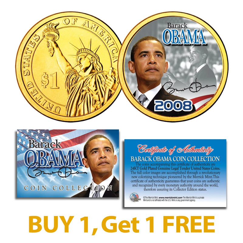 BARACK OBAMA Inauguration Presidential $1 Dollar US Coin 24K Gold Plated - BOGO-1
