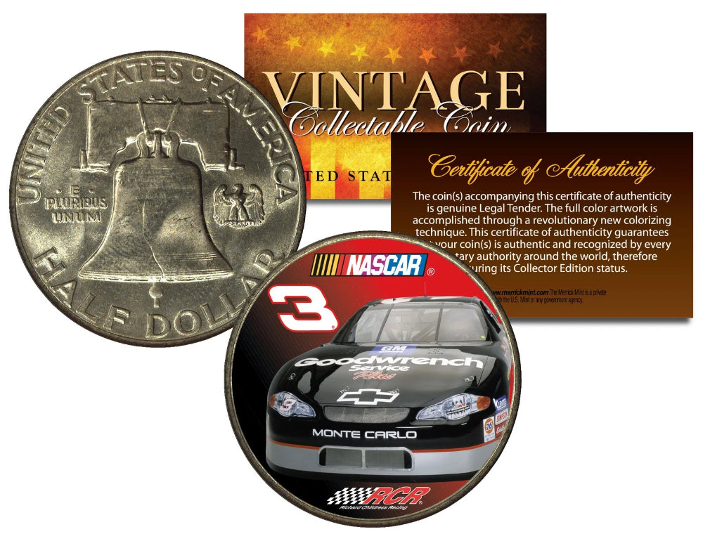 DALE EARNHARDT * #3 NASCAR * Colorized 1951 Franklin Silver Half Dollar US Coin-1