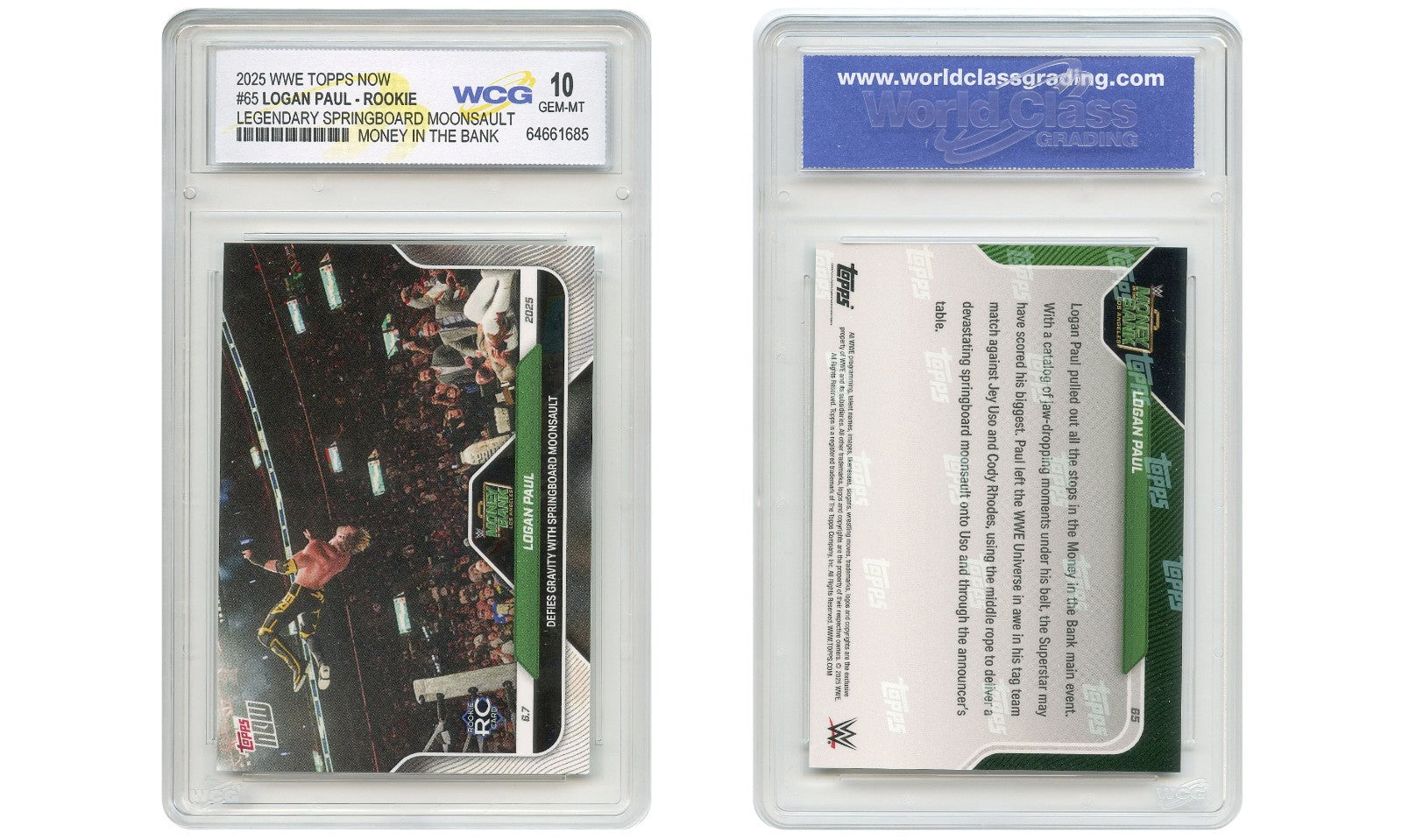2025 WWE Topps Now LOGAN PAUL Rookie Card RC #65 - Graded GEM MINT 10-4