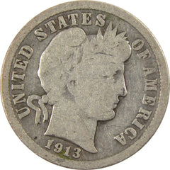1913 Barber Dime G Good Silver 10c Coin-1