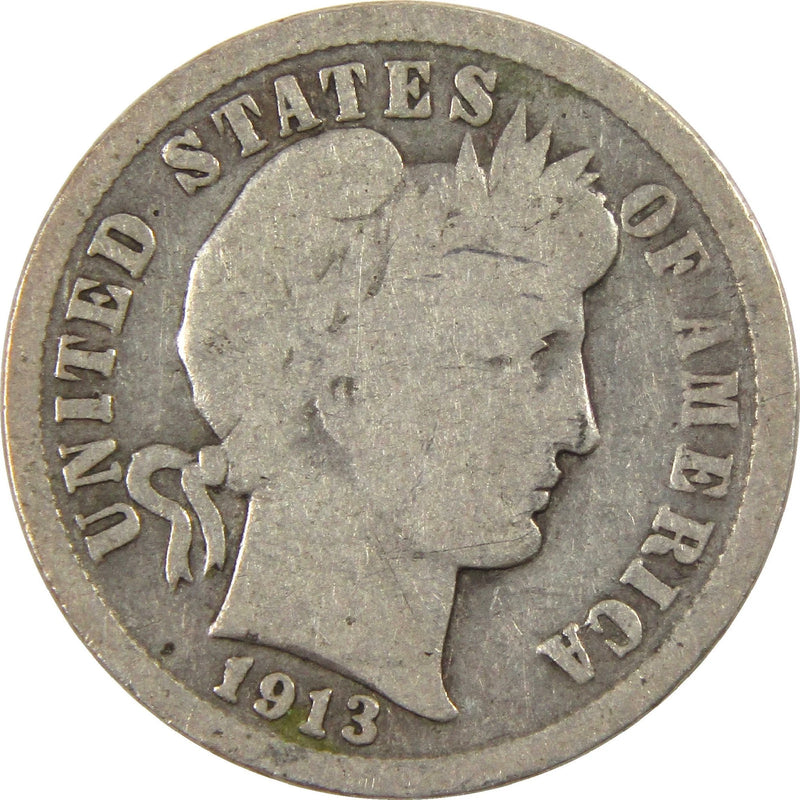 1913 Barber Dime G Good Silver 10c Coin-1