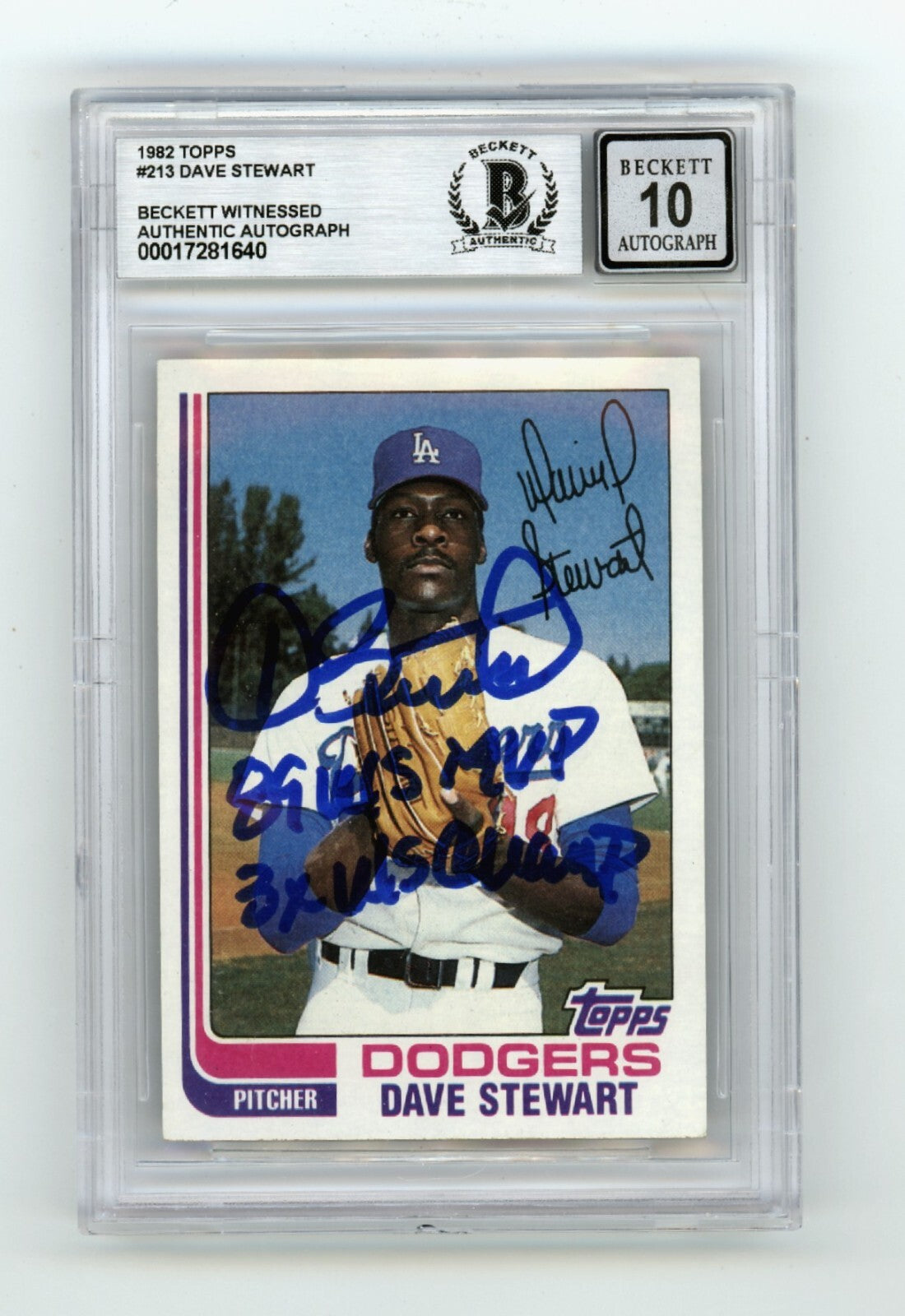 Dave Stewart 1982 Topps #213 Signed Rookie RC w/ 2 Ins Beckett BGS 10 Auto