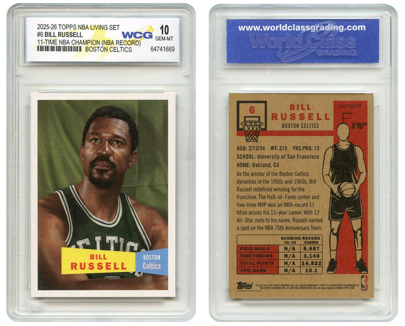 2025-26 Topps NBA Living Set BILL RUSSELL 11-Time NBA Champ Card #6 GEM MINT 10-2