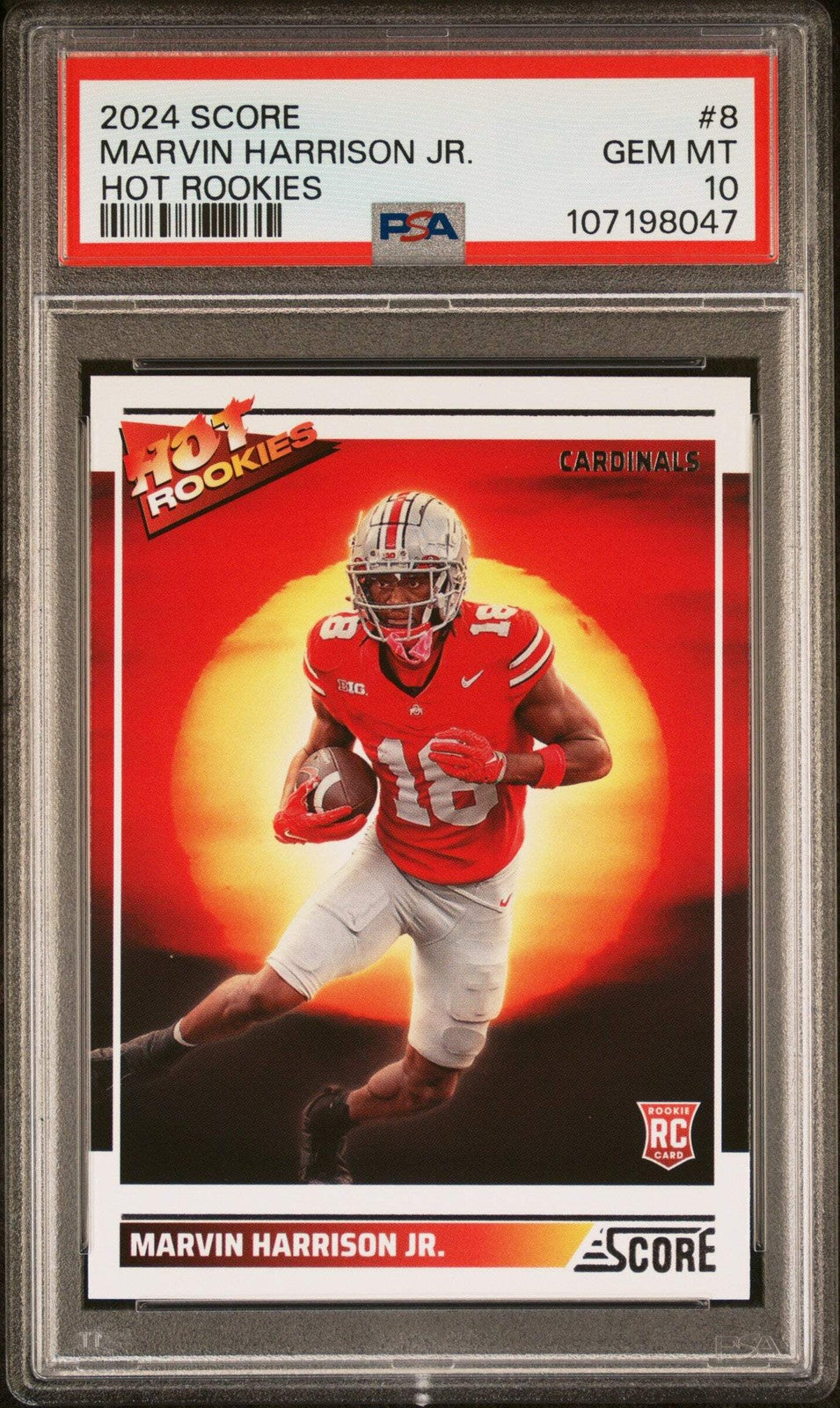 Graded 2024 Panini Score Marvin Harrison Jr #8 Hot Rookies Football Card PSA 10-1