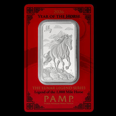 2026 PAMP 1 oz Silver Bar Lunar Legends Year of the Horse | In Assay Card-7