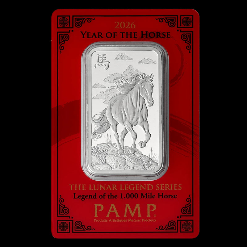 2026 PAMP 1 oz Silver Bar Lunar Legends Year of the Horse | In Assay Card-7