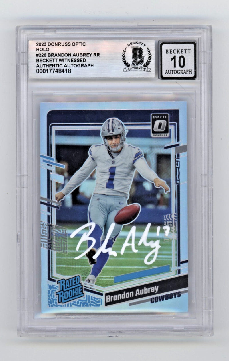 Brandon Aubrey 2023 Donruss Optic Silver Holo #226 RC Signed Beckett BGS 10 Auto-1