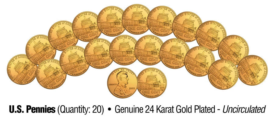 2009 Uncirculated 24K Gold LINCOLN PRESIDENCY Bicentennial US Pennies (Lot of 20-1