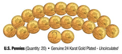 2009 Uncirculated 24K Gold LINCOLN PRESIDENCY Bicentennial US Pennies (Lot of 20-1