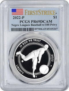 2022-P Negro Leagues Baseball Commem Silver Dollar 100 Privy PR69DCAM FS PCGS-1