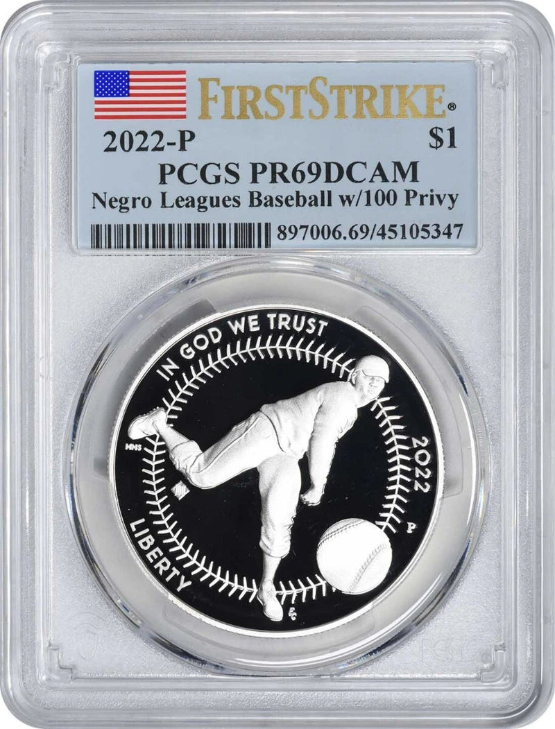 2022-P Negro Leagues Baseball Commem Silver Dollar 100 Privy PR69DCAM FS PCGS-1