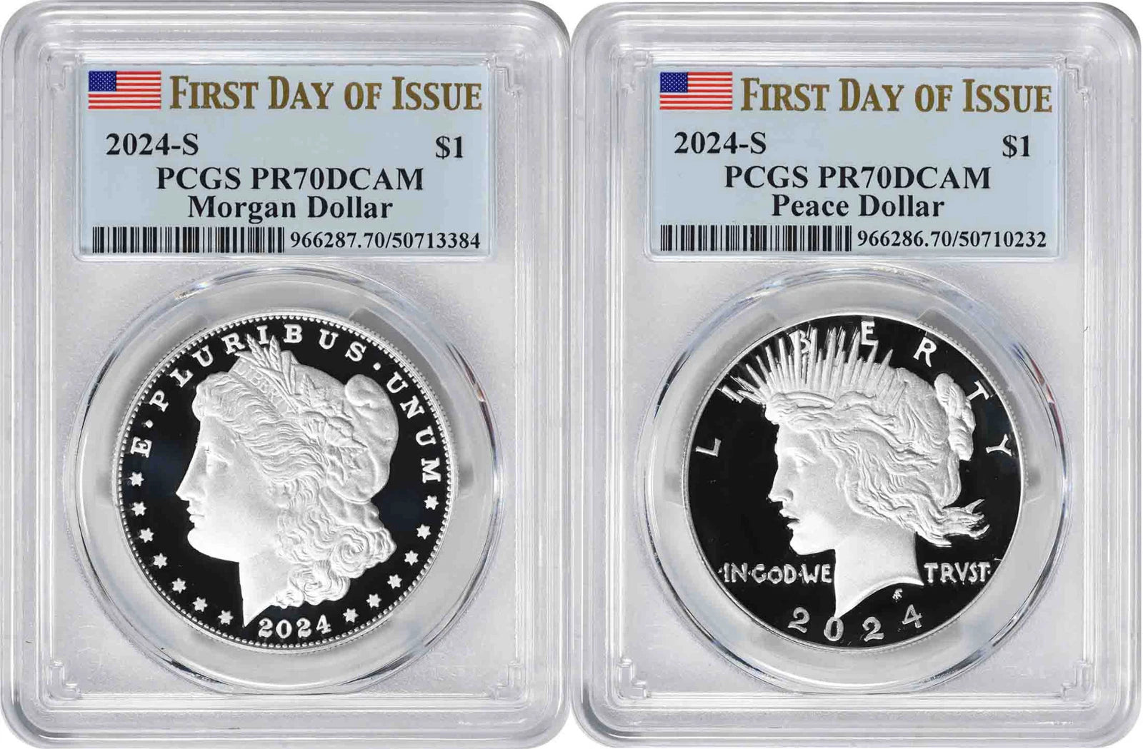2024-S Morgan and Peace Silver Dollar 2-Coin PR70DCAM First Day of Issue PCGS-1