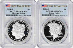 2024-S Morgan and Peace Silver Dollar 2-Coin PR70DCAM First Day of Issue PCGS-1