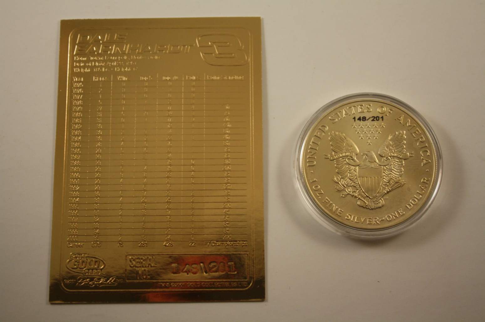DALE EARNHARDT 2001 American Silver Eagle & Gold Card Set Serial numbered of 201-2