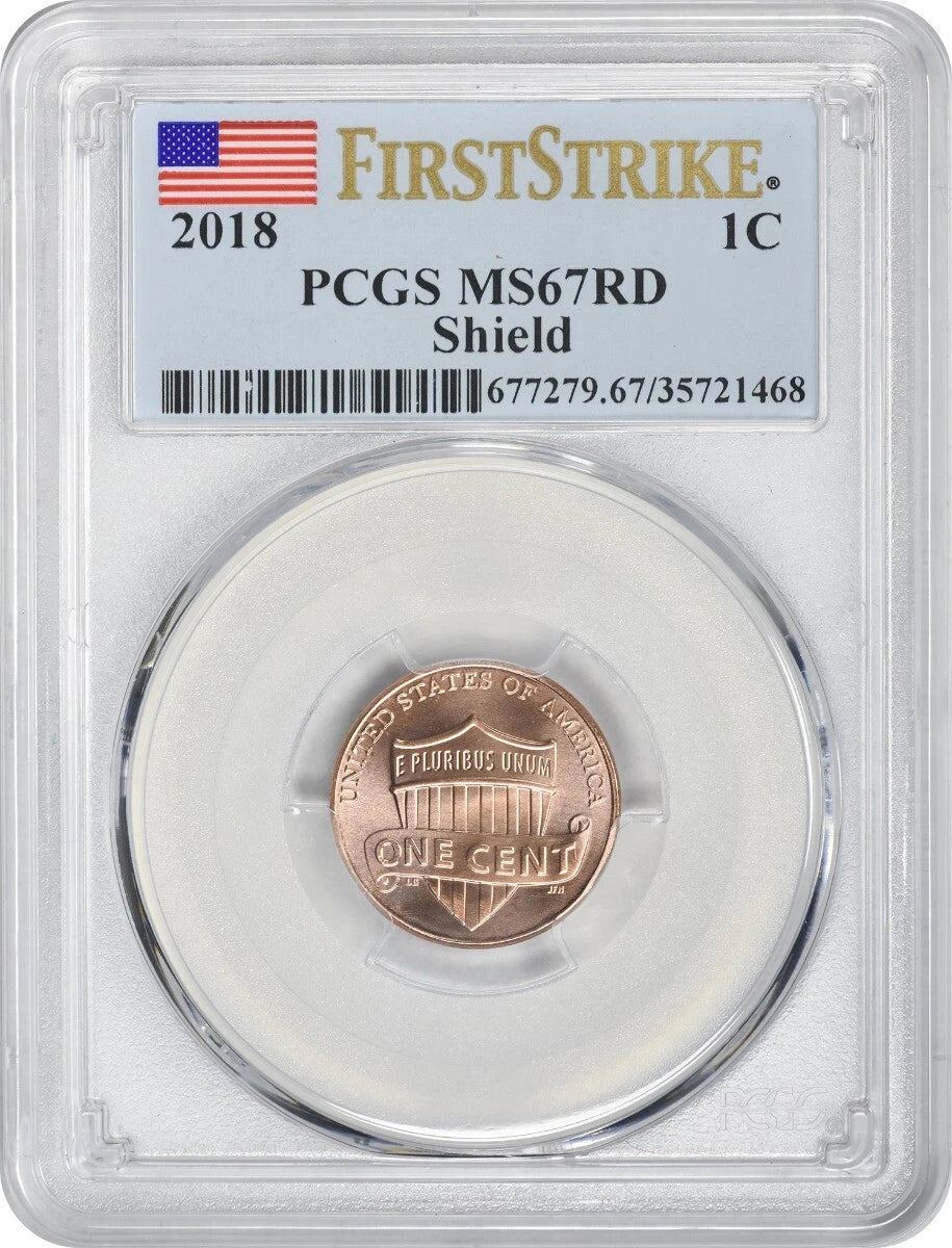 Lincoln Cent MS67RD 2018, primer golpe, PCGS