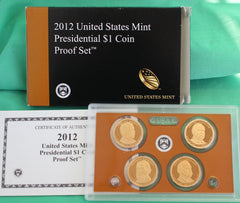 2012 S Presidential Dollar Proof Coin Set 4 Golden Dollars $1 with Box and COA-7