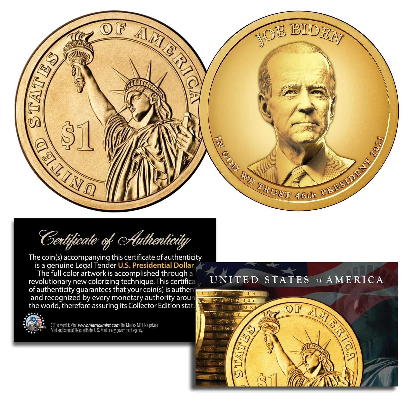 JOE BIDEN Genuine 46th President PRESIDENTIAL DOLLAR $1 U.S. Coin GOLDEN-HUE-1