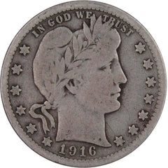 1916 D Barber Quarter VG Very Good 90% Silver 25c US Type Coin Collectible-1