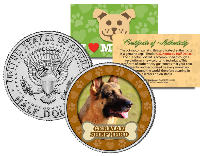 GERMAN SHEPHERD Dog JFK Kennedy Half Dollar US Colorized Coin-1