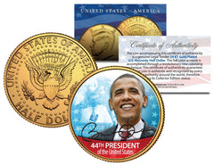 BARACK OBAMA *44th President* 24K Gold Plated JFK Half Dollar US Colorized Coin-1