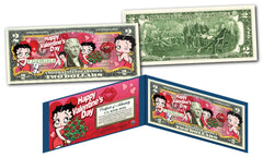 BETTY BOOP * FELIZ DÍA DE SAN VALENTÍN * Billete de 2 dólares estadounidenses de curso legal genuino con licencia-1