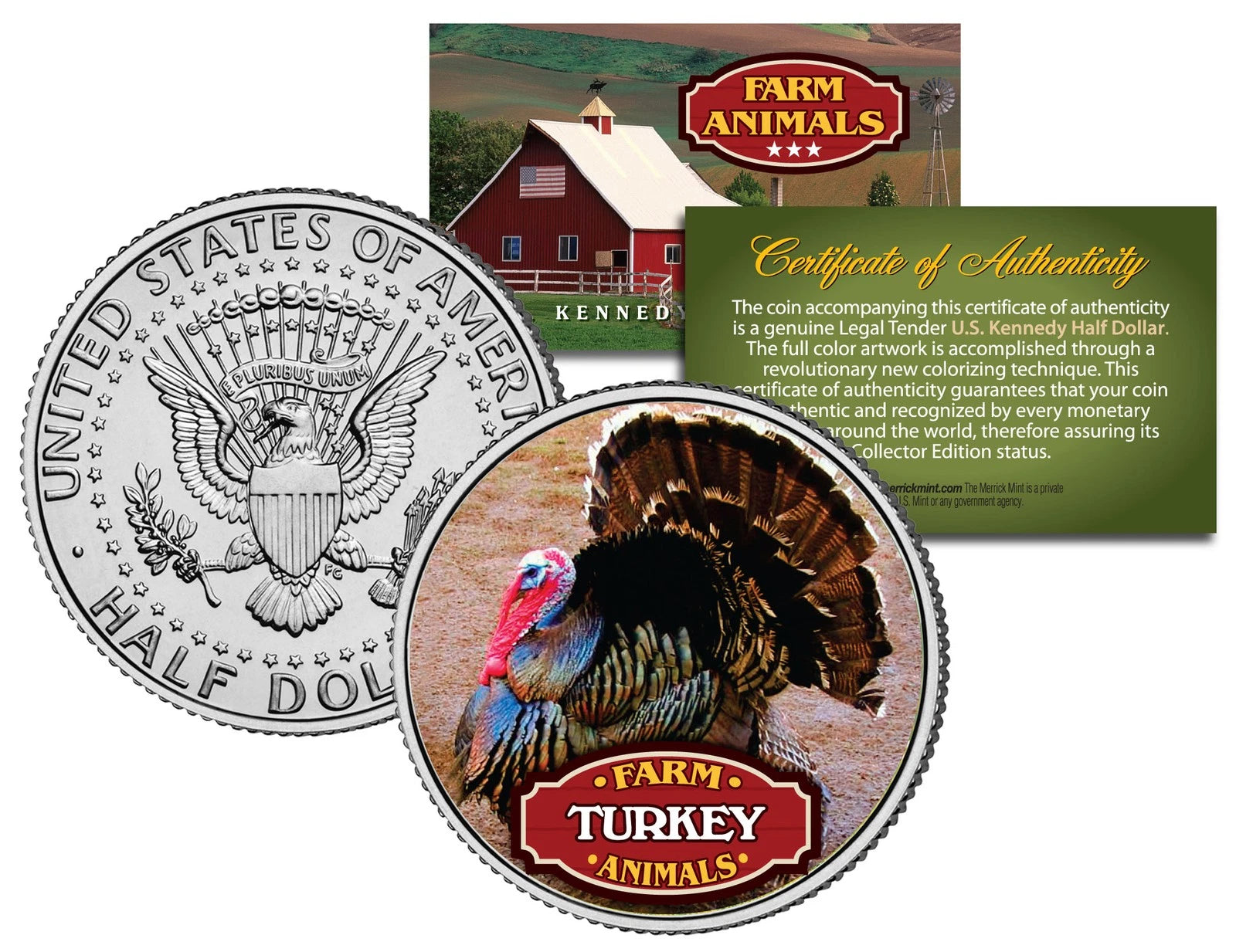 TURKEY * Collectible Farm Animals * JFK Kennedy Half Dollar US Colorized Coin-1