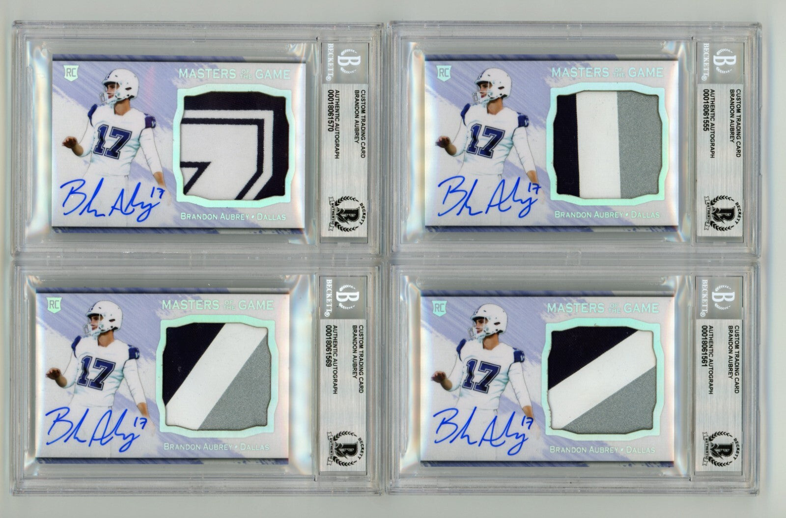 Brandon Aubrey 2023 Hits Memorabilia Silver H RPA Patch Auto RC #/17 BGS BAS-4
