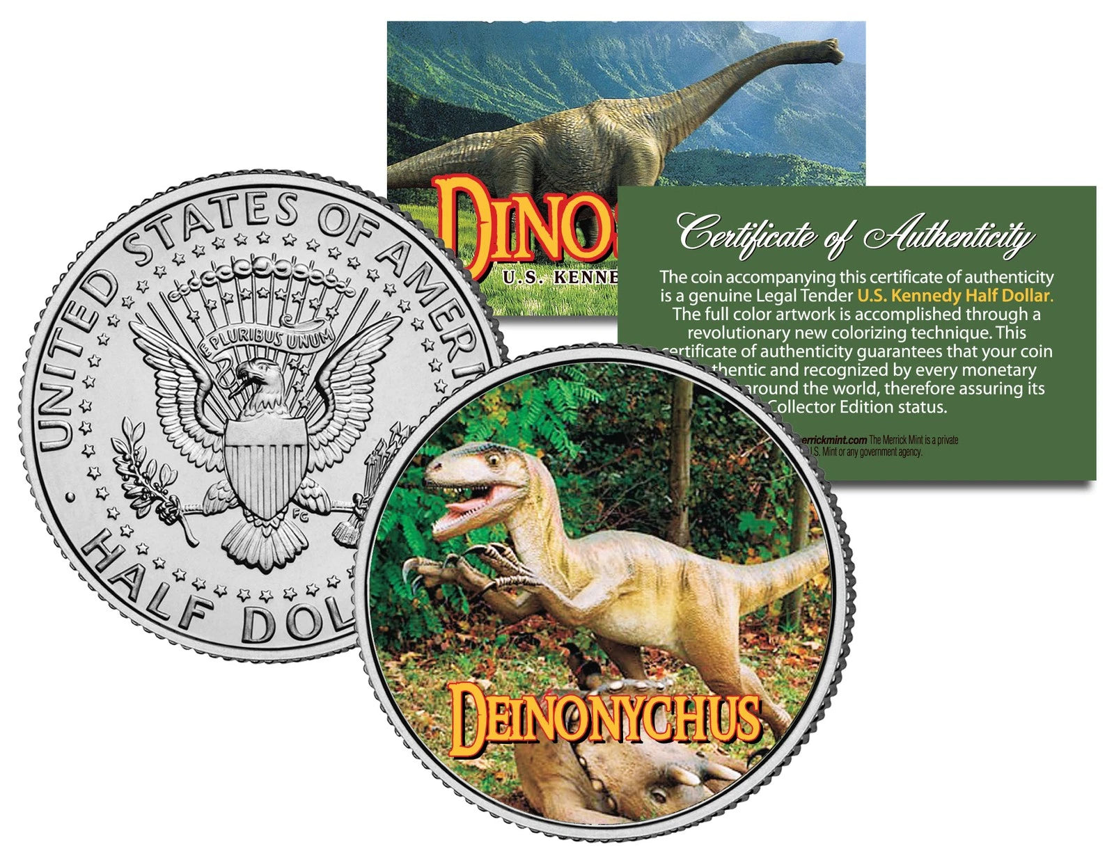 DEINONYCHUS * Collectible Dinosaur * JFK Kennedy Half Dollar U.S. Colorized Coin-1