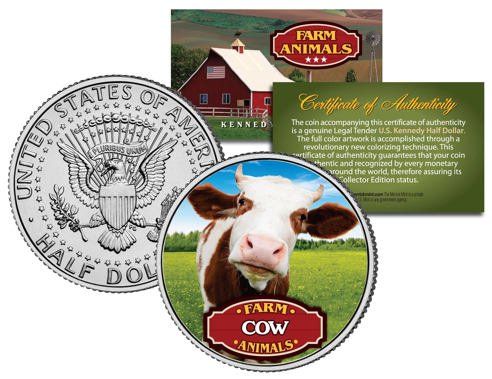 COW * Collectible Farm Animals * JFK Kennedy Half Dollar U.S. Colorized Coin-1