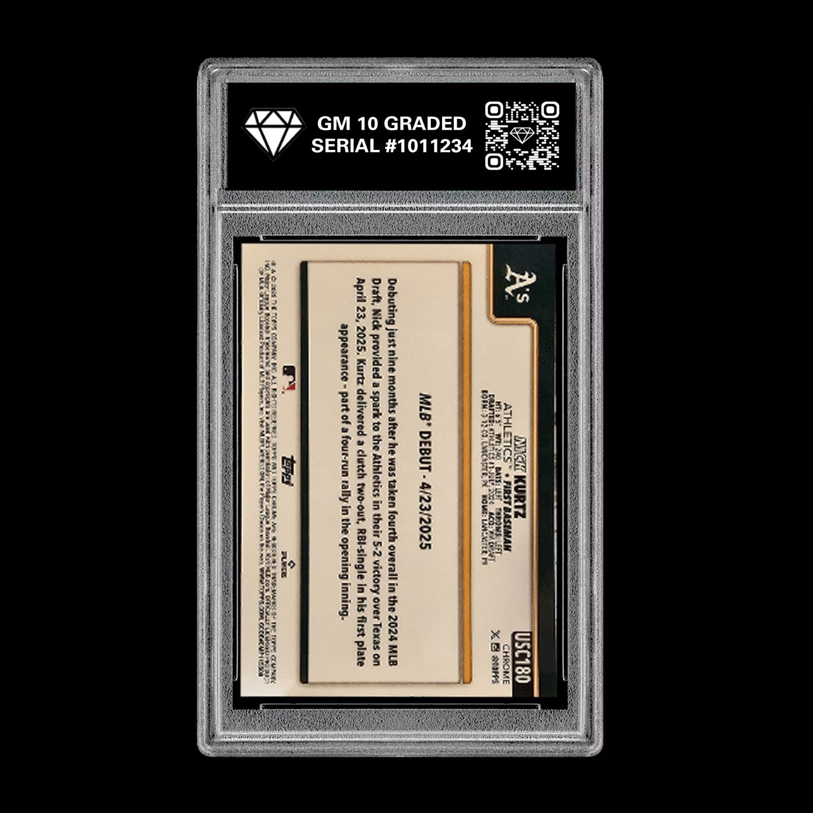 Graded 10 Nick Kurtz #USC180 RC Rookie Card 2026 MLB Topps Chrome Athletics-2