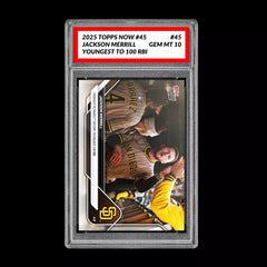 Graded 10 Jackson Merrill 2025 MLB Topps NOW Card 45 - RBI RECORD-1