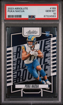 Graded 2023 Panini Absolute Puka Nacua #189 Rookie RC Football Card PSA 10 Gem-1