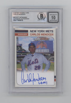 Carlos Mendoza Mets Manager Custom Card Signed w/ LGM! Beckett BGS 10 Auto-1