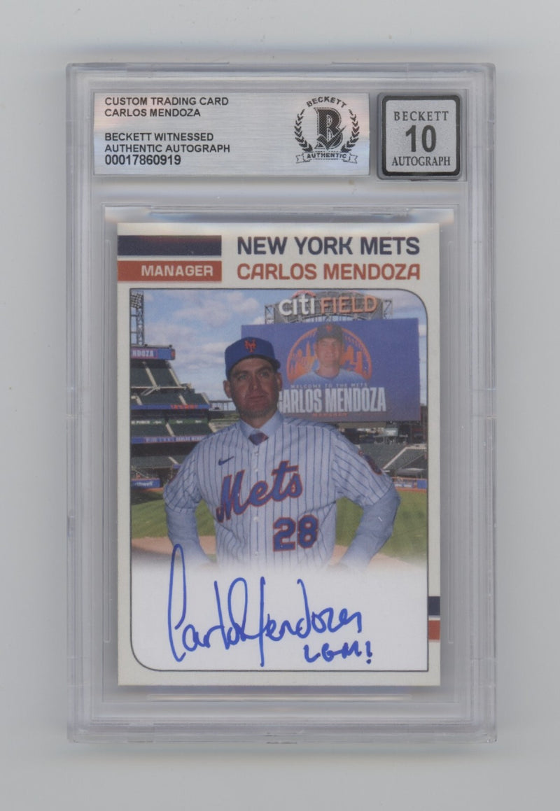 Carlos Mendoza Mets Manager Custom Card Signed w/ LGM! Beckett BGS 10 Auto-1