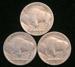 Lot of 3 Buffalo / Indian Head Nickel Coins with Full Dates, US Coins!-2