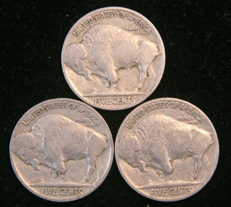 Lot of 3 Buffalo / Indian Head Nickel Coins with Full Dates, US Coins!-2