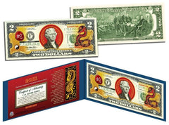 Zodíaco chino * AÑO DE LA SERPIENTE * Billete de 2 dólares coloreado Dinero de la suerte de EE. UU. Nuevo Lunar-1