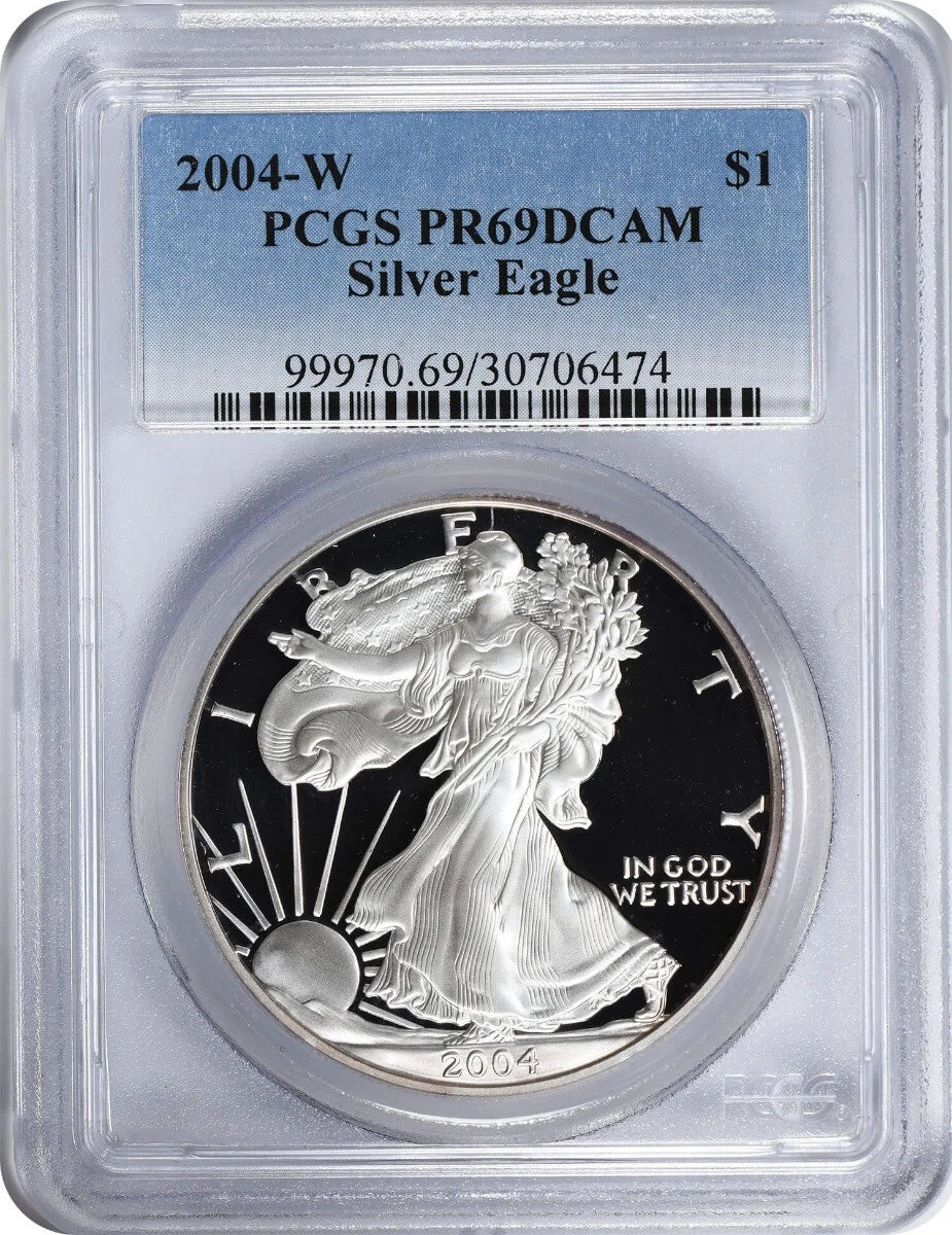 2004-W American Silver Eagle Dollar PR69DCAM PCGS Proof 69 Deep Cameo