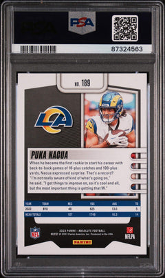Graded 2023 Panini Absolute Puka Nacua #189 Rookie RC Football Card PSA 10 Gem-2