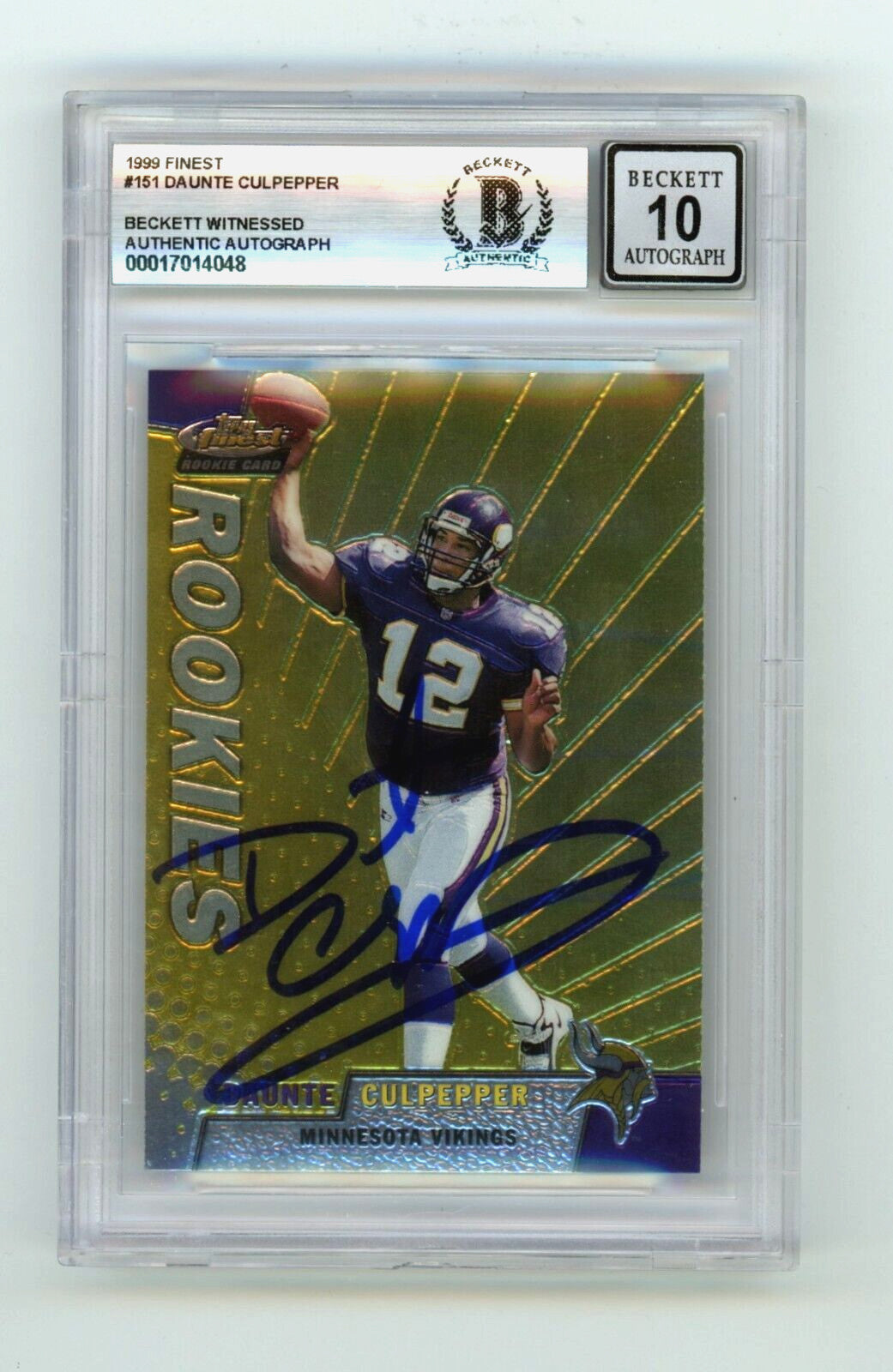 Daunte Culpepper 1999 Topps Finest #151 Rookie RC Signed Beckett BGS 10 Auto-1