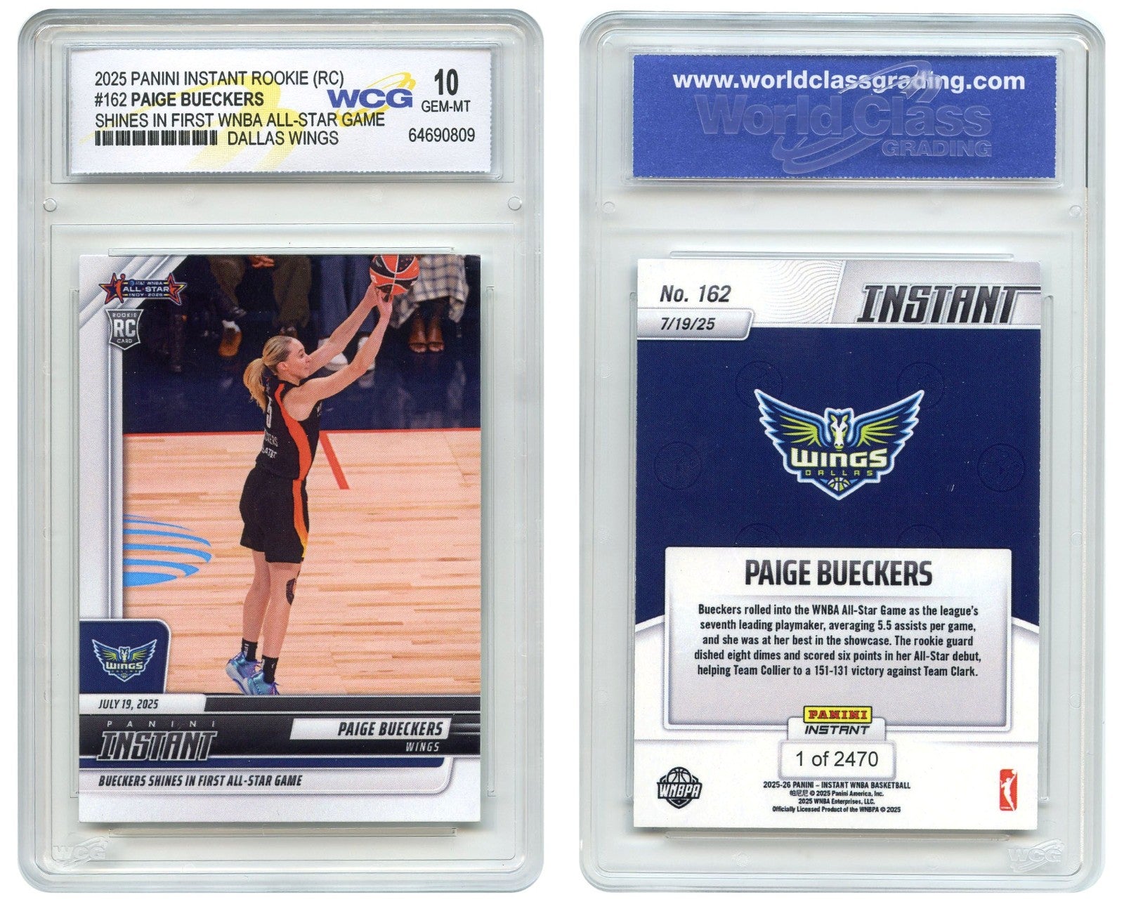2025 Panini PAIGE BUECKERS 1st WNBA ALL-STAR Game ROOKIE CARD #162 - GEM MINT 10