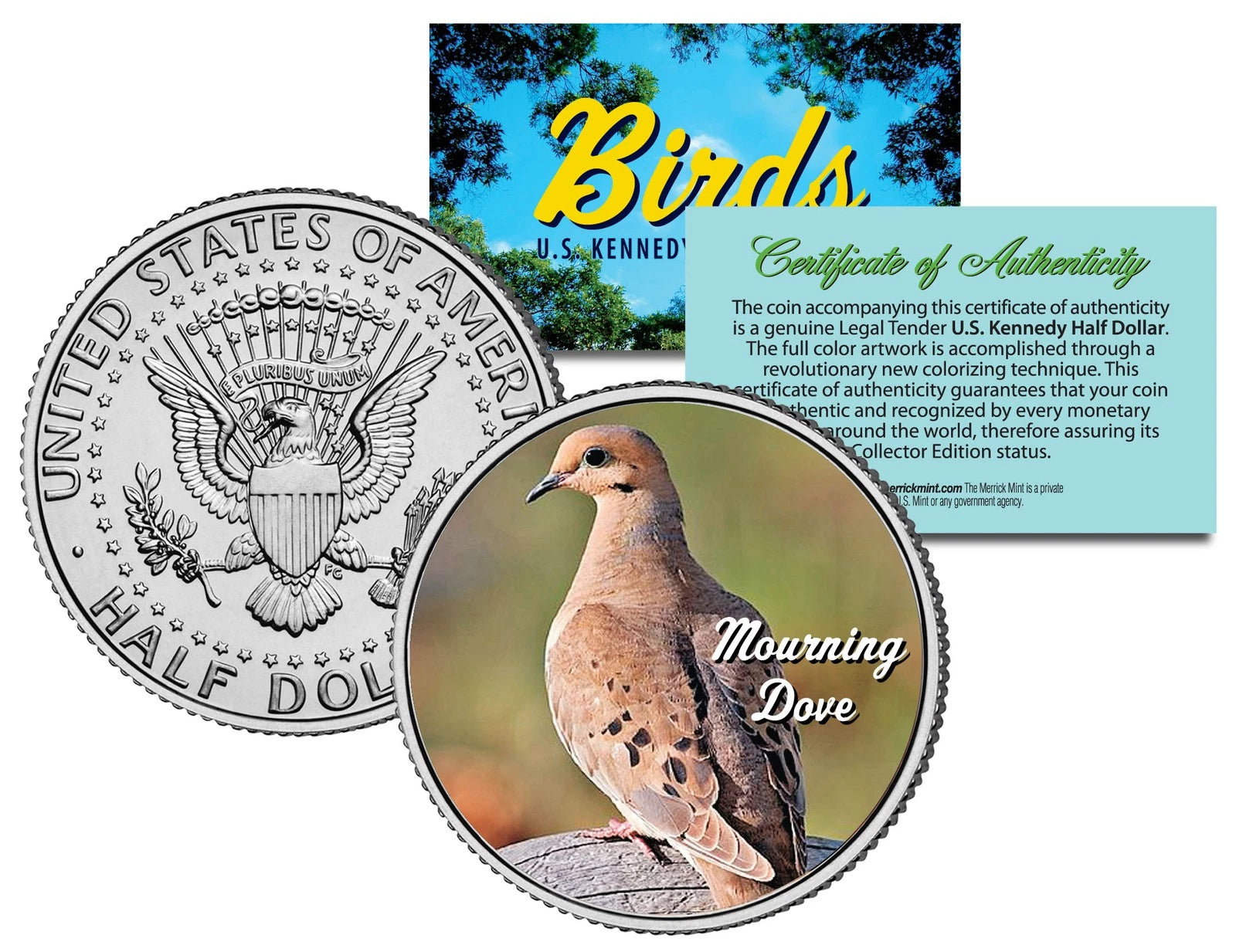 MOURNING DOVE BIRD JFK Kennedy Half Dollar US Colorized Coin
