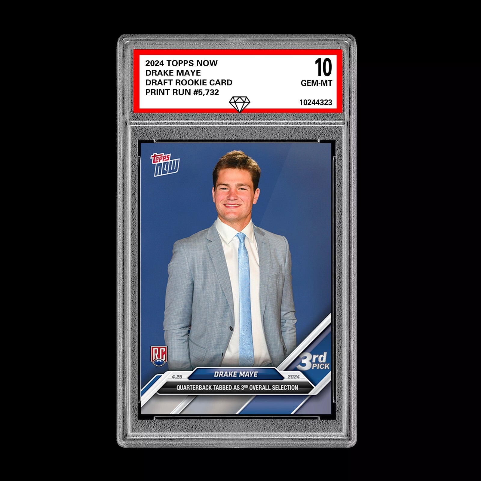 Graded 10 Drake Maye RC Rookie 2024 NFL Draft TOPPS NOW #D-3 3rd Pick Patriots-1