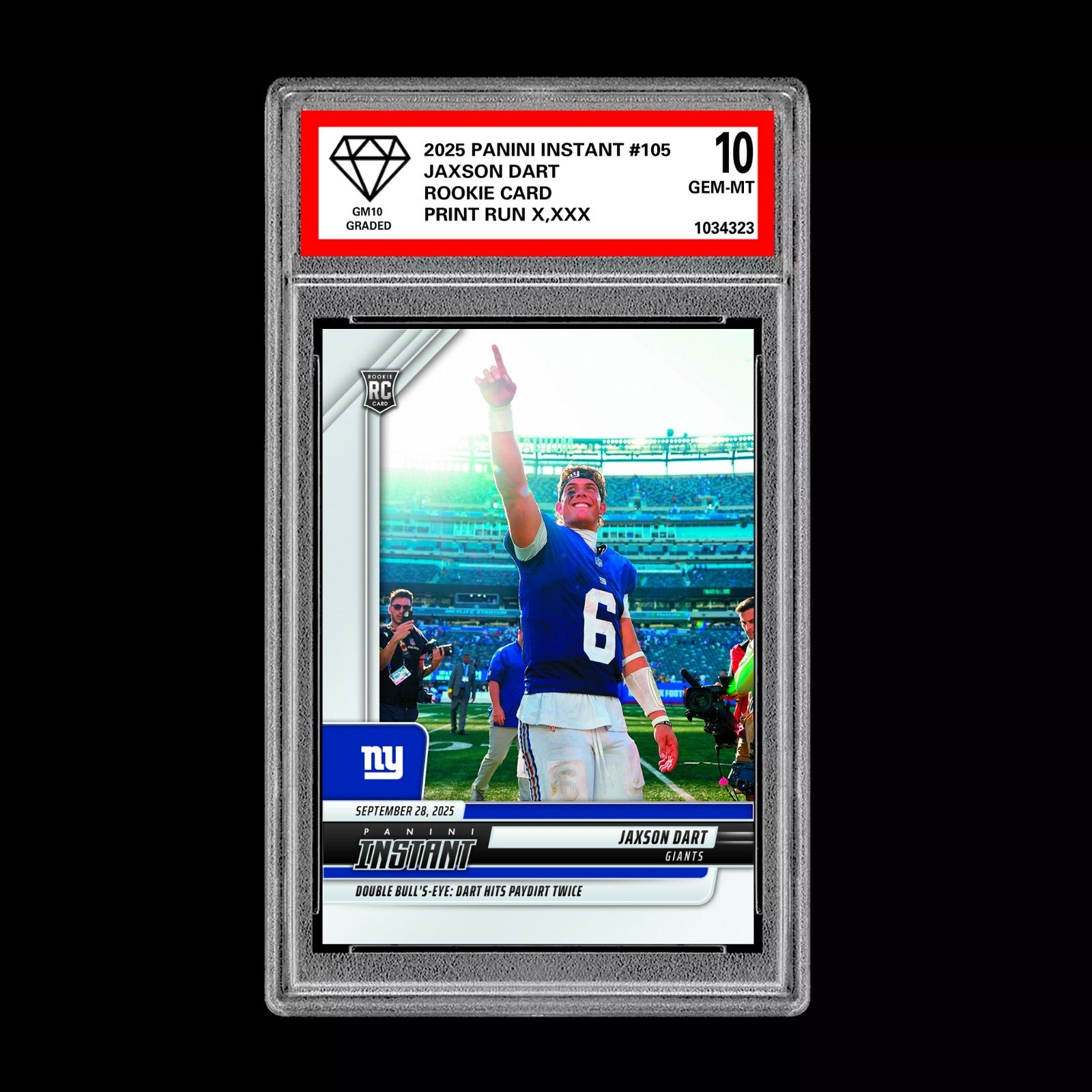 Graded 10 Jaxson Dart RC ROOKIE SP 2025 Panini Instant NFL #105 NY Giants QB