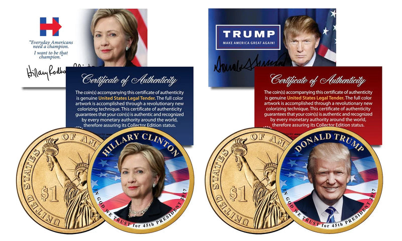 Donald TRUMP & Hillary CLINTON 2016 Presidential Golden $1 Dollar US 2-Coin Set-1