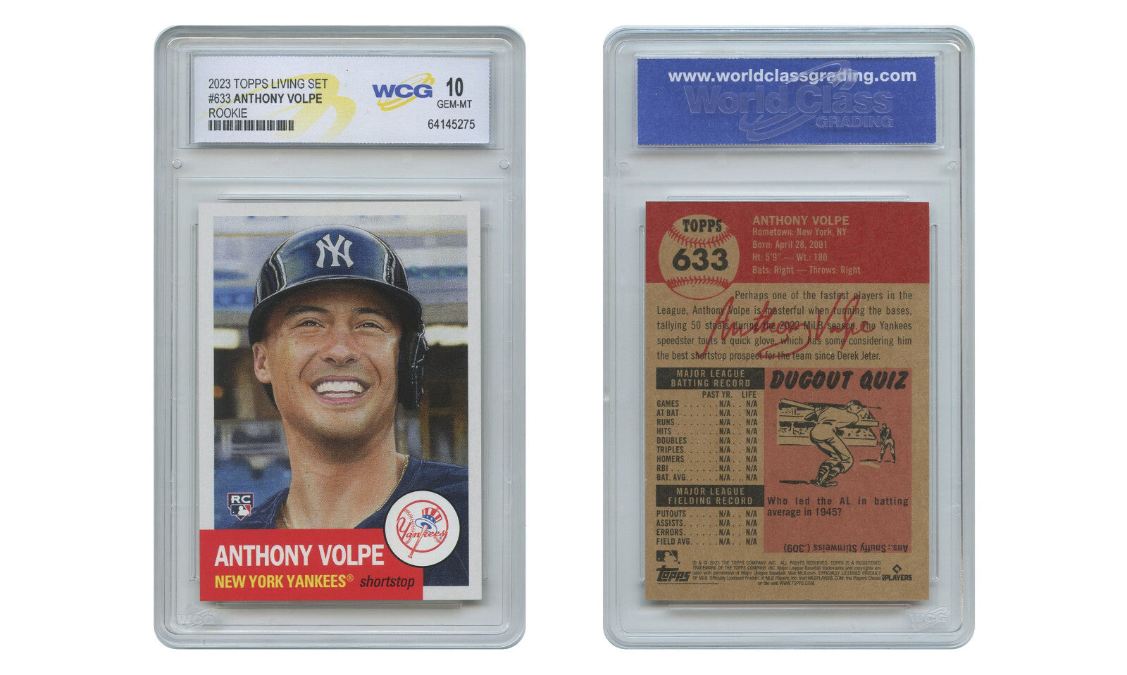2023 Topps ANTHONY VOLPE New York Yankees Rookie Card #633 - Graded GEM MINT 10